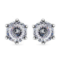 D'Joy Portuguese Cut 161 Facets Moissanite 1.90 ctw Solitaire Stud Earrings in Rhodium OverSterling Silver - Sticky add to cart bar