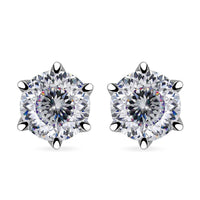 D'Joy Portuguese Cut 161 Facets Moissanite 1.90 ctw Solitaire Stud Earrings in Rhodium OverSterling Silver
