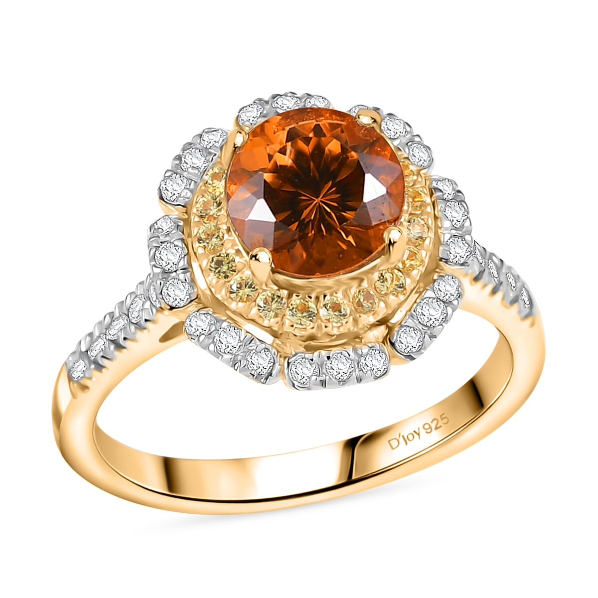 D’Joy 100 Facet Golden Turkizite, Multi Gemstone Ring in 18K Vermeil YG Over Sterling Silver (Size 10.0) 2.10 ctw
