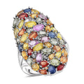 D'Joy Multi Sapphire, Moissanite Ring in Rhodium Over Sterling Silver (Size 6.0) 9.60 ctw - Sticky add to cart bar