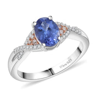 D’Joy Tanzanite, Natural Pink and White Diamond Ring in 18K Vermeil RG and Rhodium Over Sterling Silver (Size 10.0) 1.37 ctw