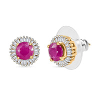 D'Joy Mozambique Ruby, Diamond (0.32 cts) Earrings Earrings in 18K Vermeil YG Over Sterling Silver 1.55 ctw