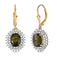 D'Joy Bohemian Moldavite and Moissanite 4.30 ctw Earrings in 18K Vermeil Yellow Gold Over Sterling Silver