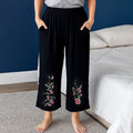 TAMSY Black Floral Embroidered Lunge Pant with Two Pockets – One Size Fits Most - Sticky add to cart bar