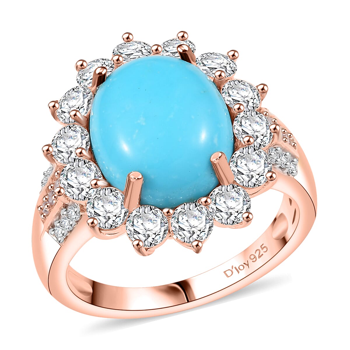 D’Joy Premium Sleeping Beauty Turquoise, Moissanite, Natural Pink Diamond Ring in 18K Vermeil RG Over Sterling Silver (Size 10.0) 6.00 ctw