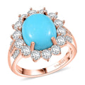 D’Joy Premium Sleeping Beauty Turquoise, Moissanite, Natural Pink Diamond Ring in 18K Vermeil RG Over Sterling Silver (Size 10.0) 6.00 ctw - Sticky add to cart bar