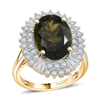 D’Joy Bohemian Moldavite, Moissanite Ring in 18K Vermeil YG Over Sterling Silver (Size 10.0) 6.00 ctw