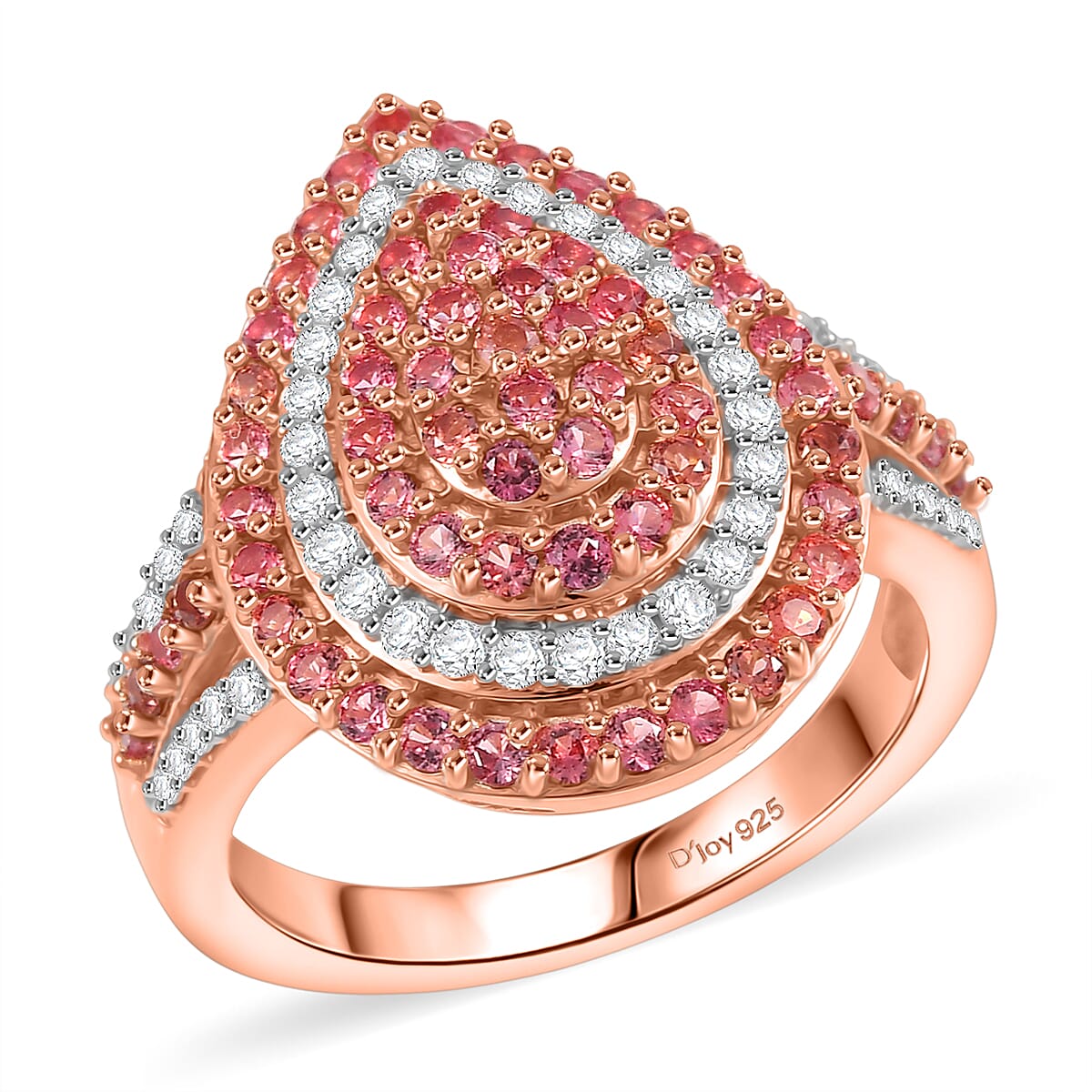 D’Joy Padparadscha Sapphire, White Zircon Ring in 18K Vermeil RG Over Sterling Silver (Size 10.0) 1.75 ctw