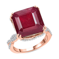 D’Joy Asscher Cut Niassa Ruby (FF), White Zircon Ring in 18K Vermeil RG Over Sterling Silver (Size 10.0) 22.60 ctw