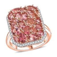 D'Joy Premium Blush Tourmaline, White Zircon Ring in 18K Vermeil RG Over Sterling Silver (Size 10.0) 4.40 ctw