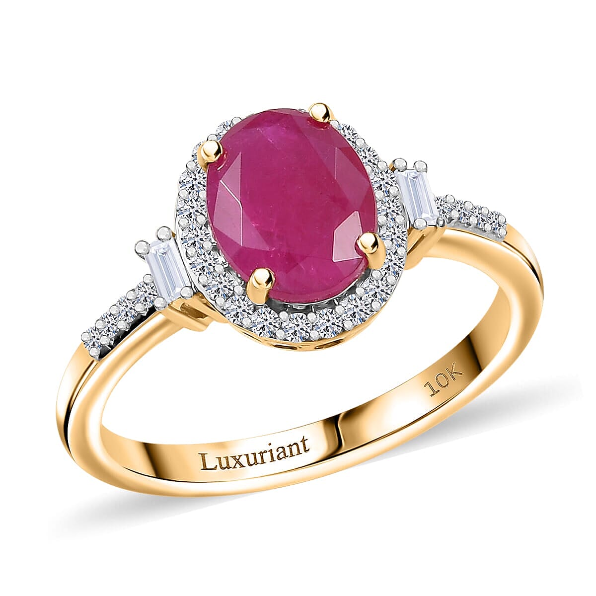 AAA Mozambique Ruby and Luxuriant Lab Grown Diamond EF-VS 3.10 ctw Ring in 10K Yellow Gold