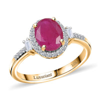 AAA Mozambique Ruby and Luxuriant Lab Grown Diamond EF-VS 3.10 ctw Ring in 10K Yellow Gold