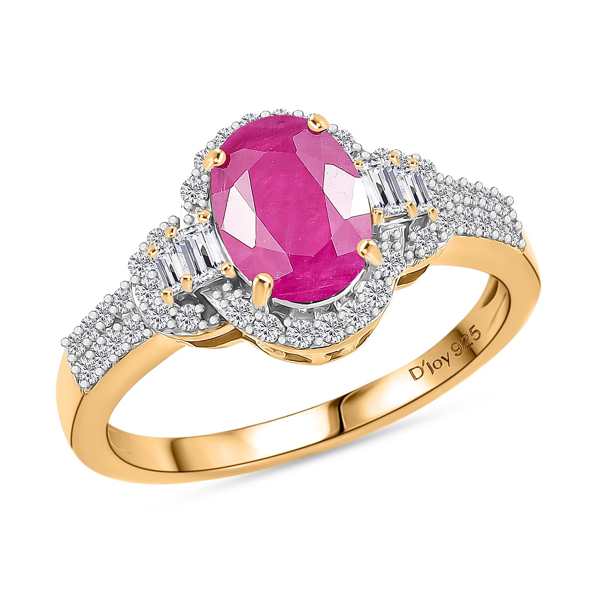D'Joy Premium Montepuez Ruby and Moissanite 2.00 ctw Scarlet Radiance Ring in 18K Vermeil Yellow Gold Over Sterling Silver (Size 6.0)