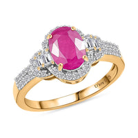D'Joy Premium Montepuez Ruby and Moissanite 2.00 ctw Scarlet Radiance Ring in 18K Vermeil Yellow Gold Over Sterling Silver (Size 6.0)