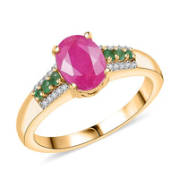 D'Joy Premium Montepuez Ruby and Multi Gemstone 1.90 ctw Verdant Flame Ring in 18K Vermeil Yellow Gold Over Sterling Silver