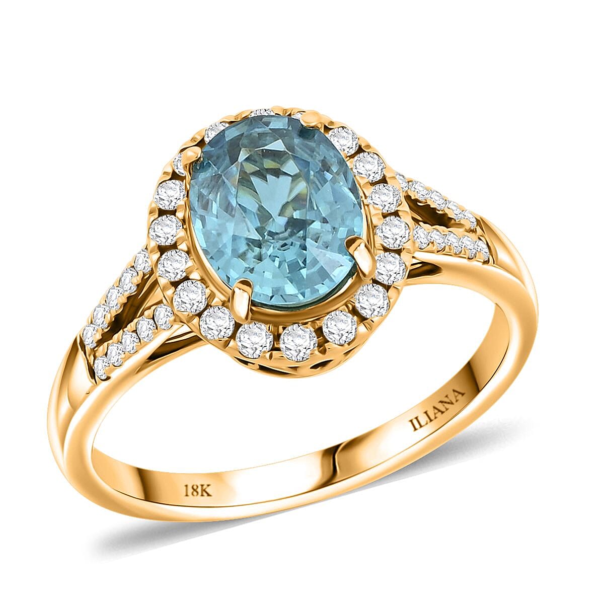 Iliana 18K Yellow Gold AAAA Cambodian Blue Zircon, Diamond (G-H, SI) (0.35 cts) Ring (Size 10.0) (5.10 g) 3.05 ctw