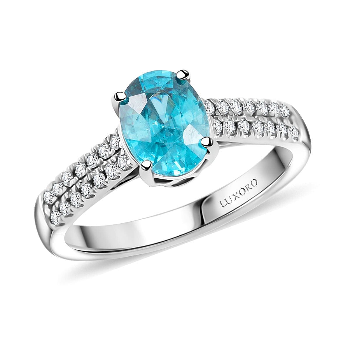 Luxoro AAA Cambodian Blue Zircon and G-H I2 Diamond 2.10 ctw Ring in 14K White Gold