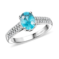 Luxoro AAA Cambodian Blue Zircon and G-H I2 Diamond 2.10 ctw Ring in 14K White Gold