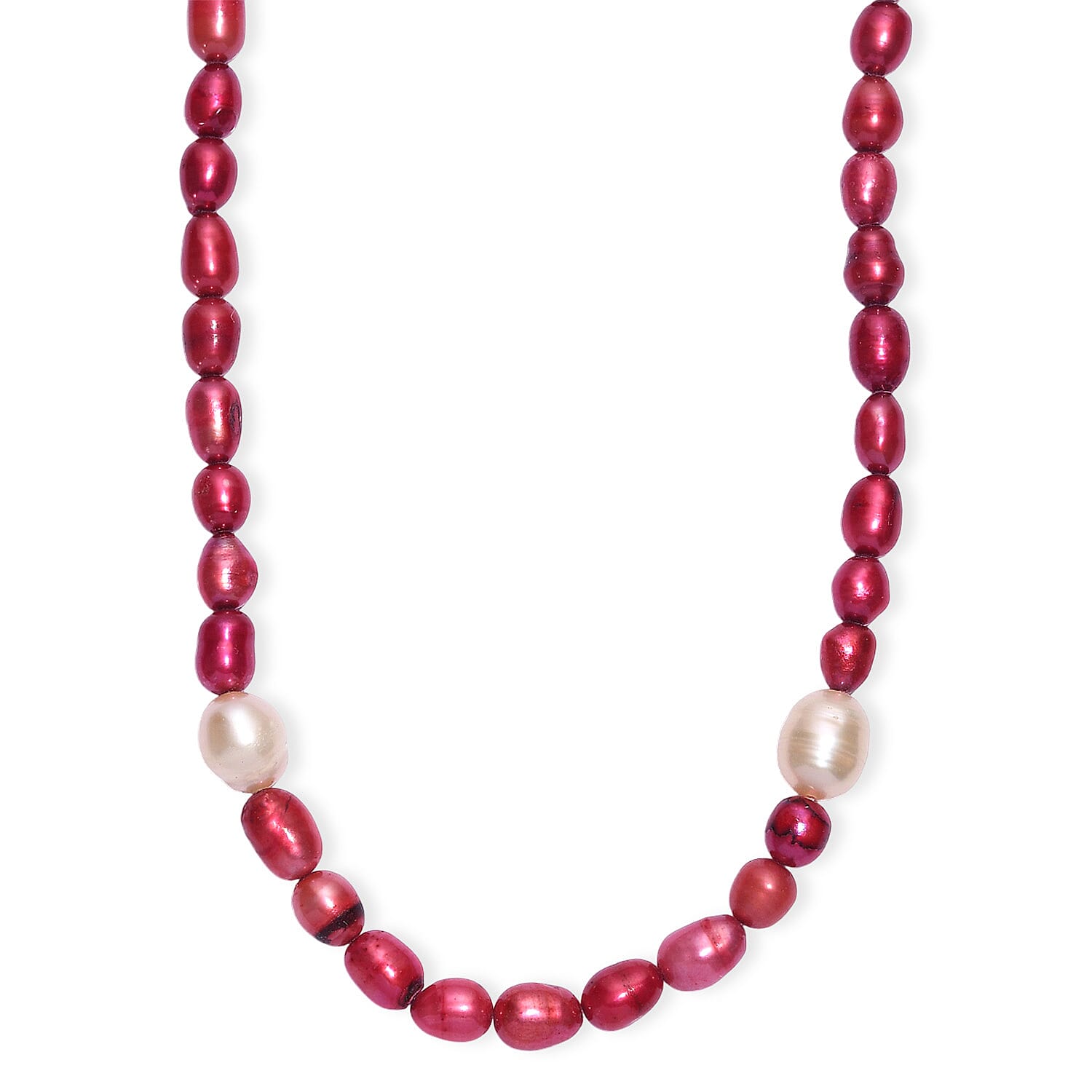Freshwater Pearl and Red Dyed Freshwater Pearl Necklace in Stainless Steel 18 Inches