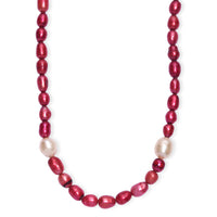 Freshwater Pearl and Red Dyed Freshwater Pearl Necklace in Stainless Steel 18 Inches