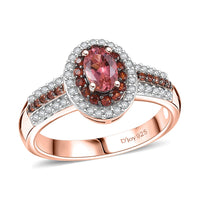 D'Joy Premium Blush Tourmaline, White and Chocolate Zircon Ring in 18K Vermeil RG Over Sterling Silver (Size 10.0) 1.20 ctw