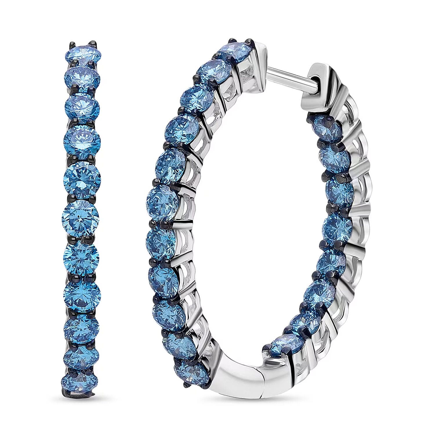 Luxuriant Lab Grown Blue Diamond (IR) SI 2.00 ctw Orion’s Whisper Earrings in Rhodium Over Sterling Silver
