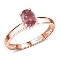 D’Joy Red Apatite and White Zircon 0.90 ctw Art Deco Ring in 18K Vermeil Rose Gold Over Sterling Silver