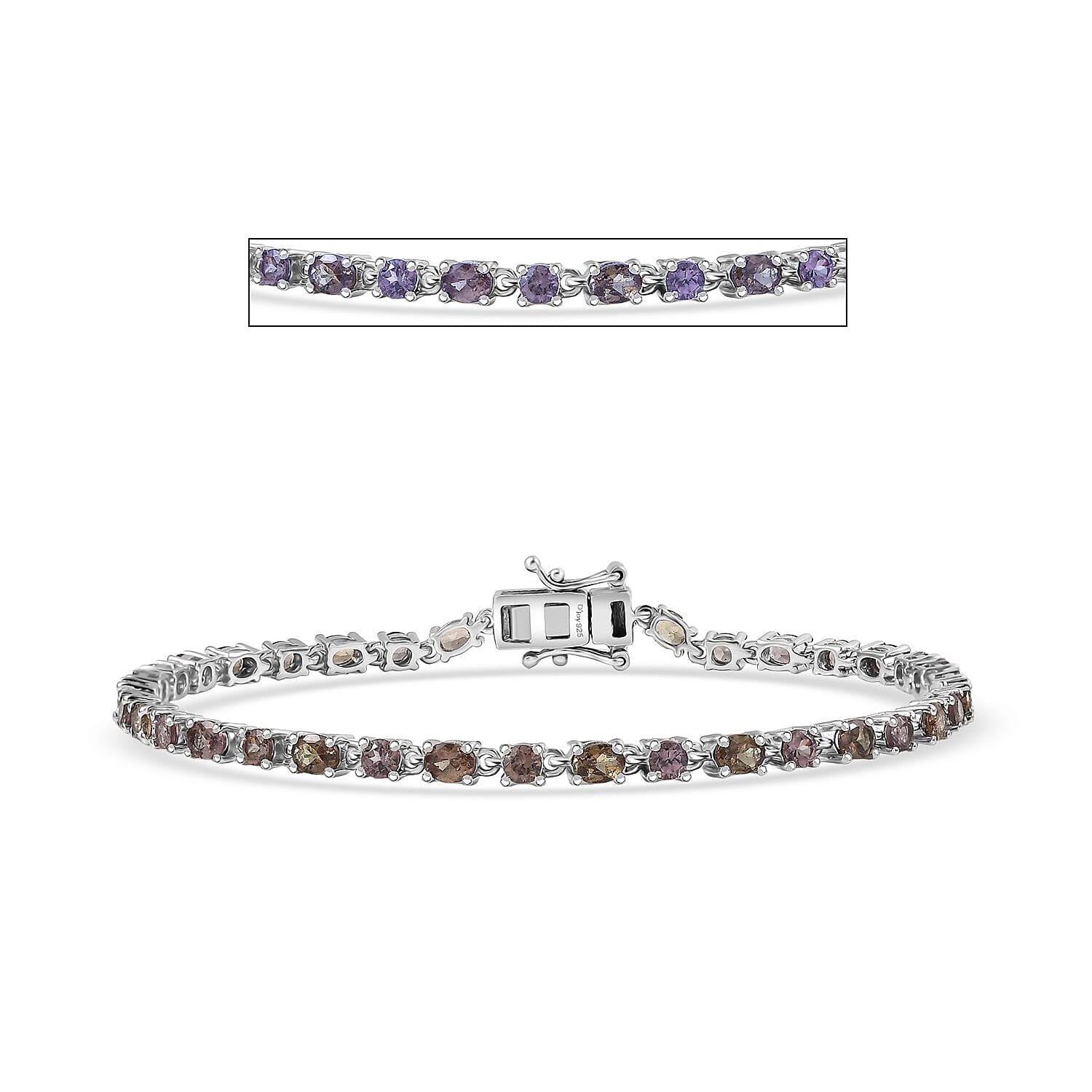 D’Joy Madagascar Color Change Garnet, Moissanite Bracelet in Rhodium Over Sterling Silver (7.25 In) 6.60 ctw