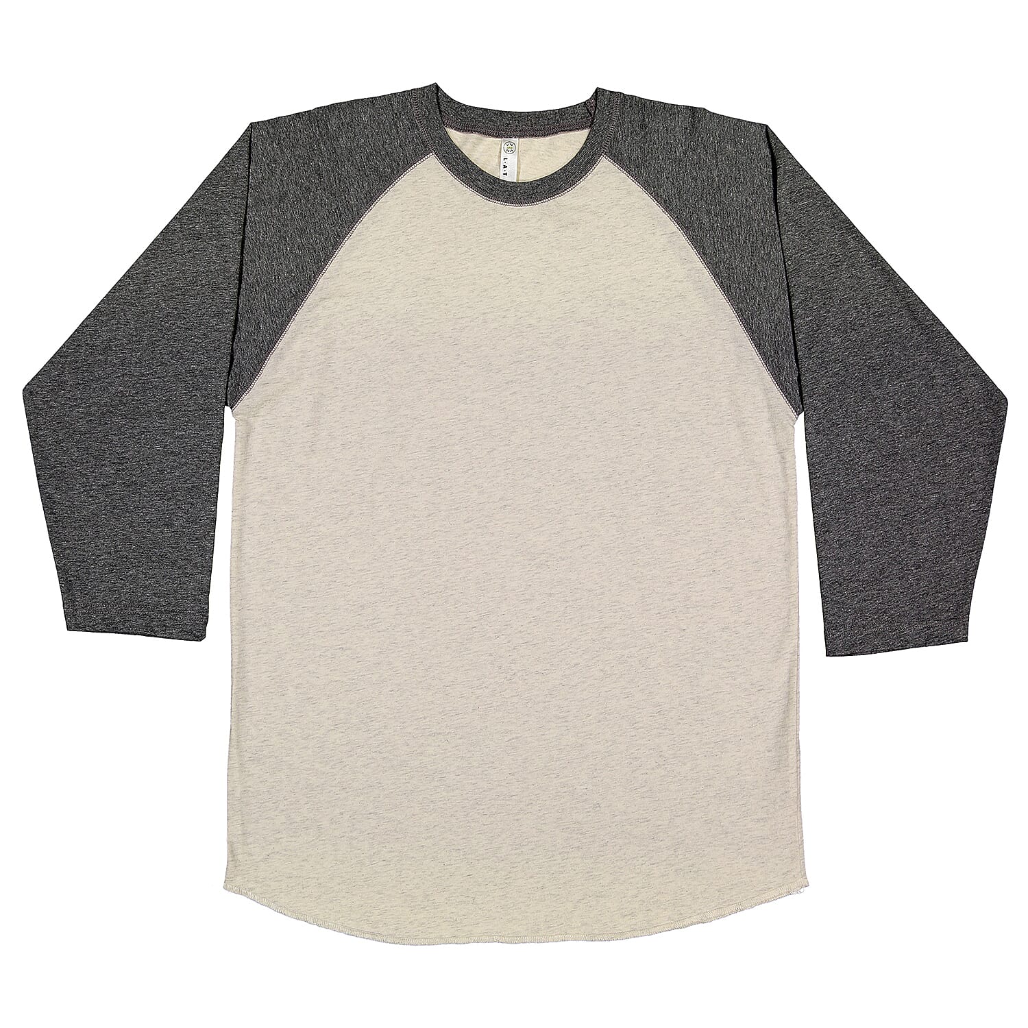 LAT Natural Heather 100% Cotton Fine Jersey 3/4 Raglan Sleeve Tee - S