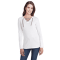 LAT White Long Sleeve Lace-Up Cotton Blend Fine Jersey Tee - L - Sticky add to cart bar