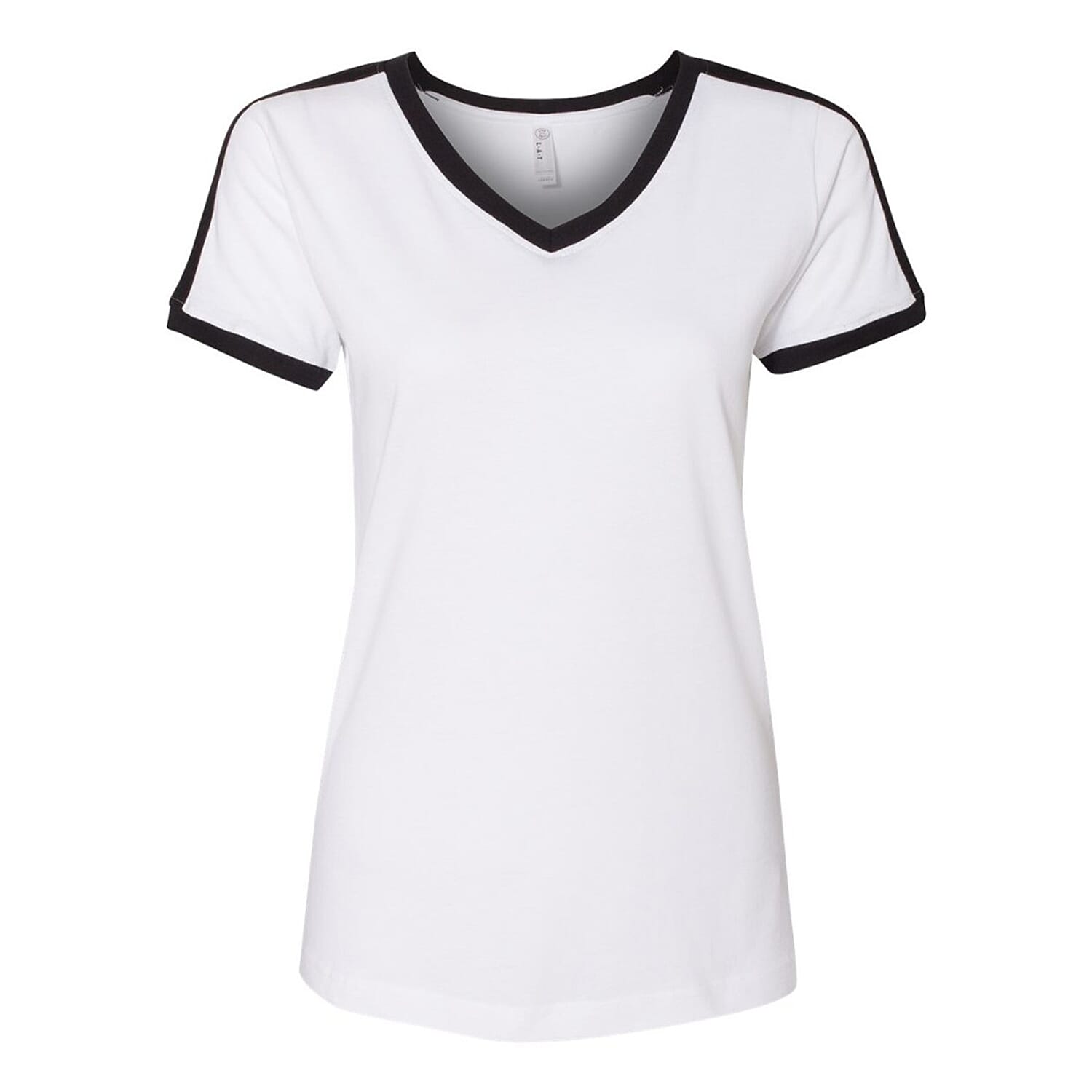 LAT White 100% Cotton V-Neck Retro Ringer Jersey Tee - L