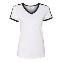 LAT White 100% Cotton V-Neck Retro Ringer Jersey Tee - L