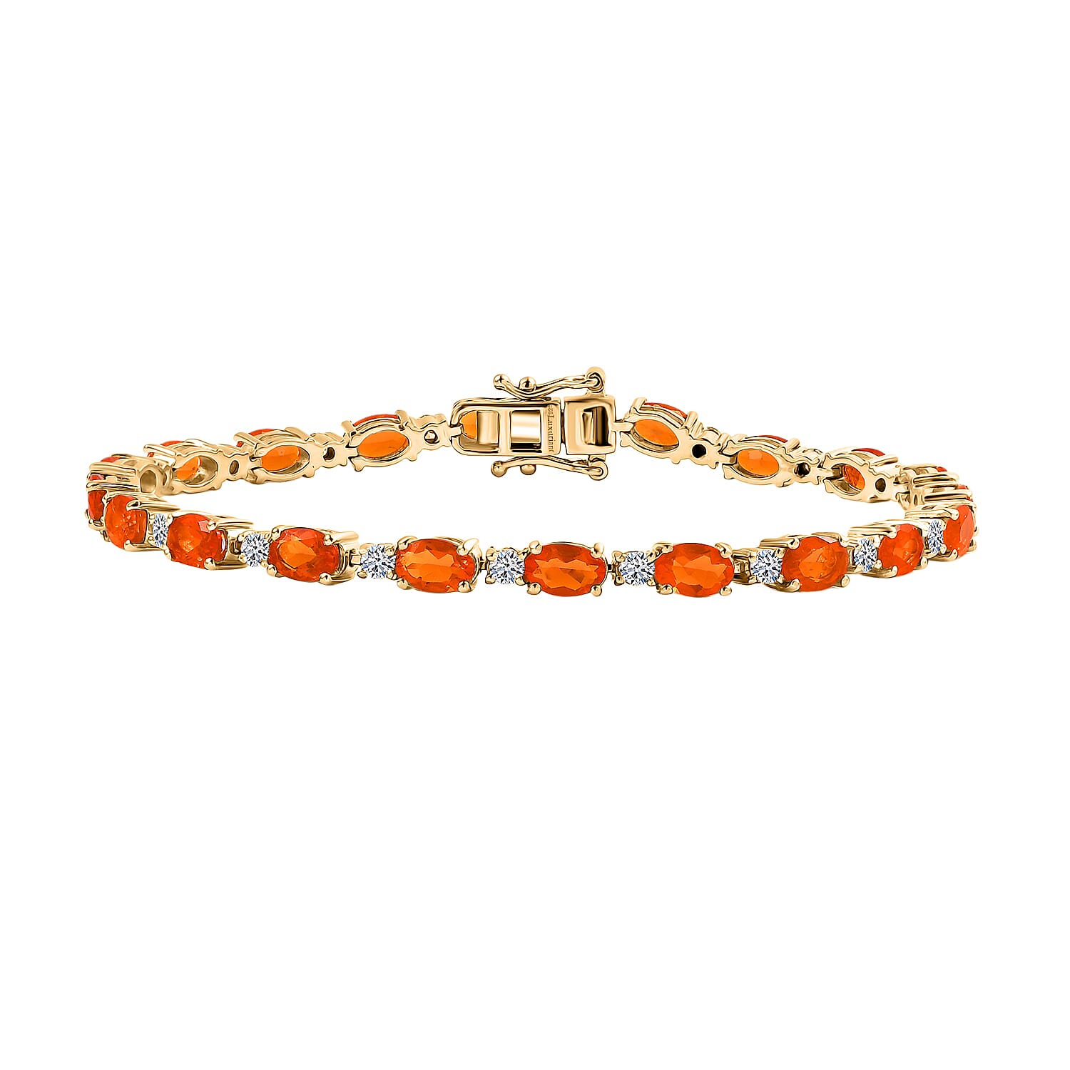 AAA Fire Opal, Luxuriant Lab Grown Diamond (I2) (1.35 cts) Bracelet in 18K Vermeil YG Over Sterling Silver (7.50 In) 7.40 ctw