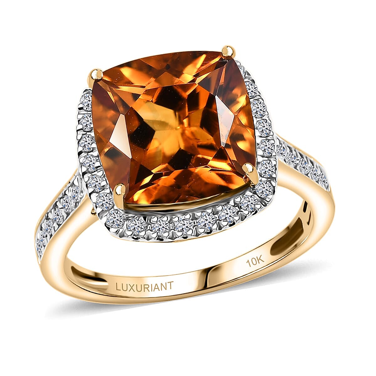 10K Yellow Gold AAA Santa Ana Madeira Citrine, Luxuriant Lab Grown Diamond (G-H, SI) (0.52 cts) Ring 5.27 ctw
