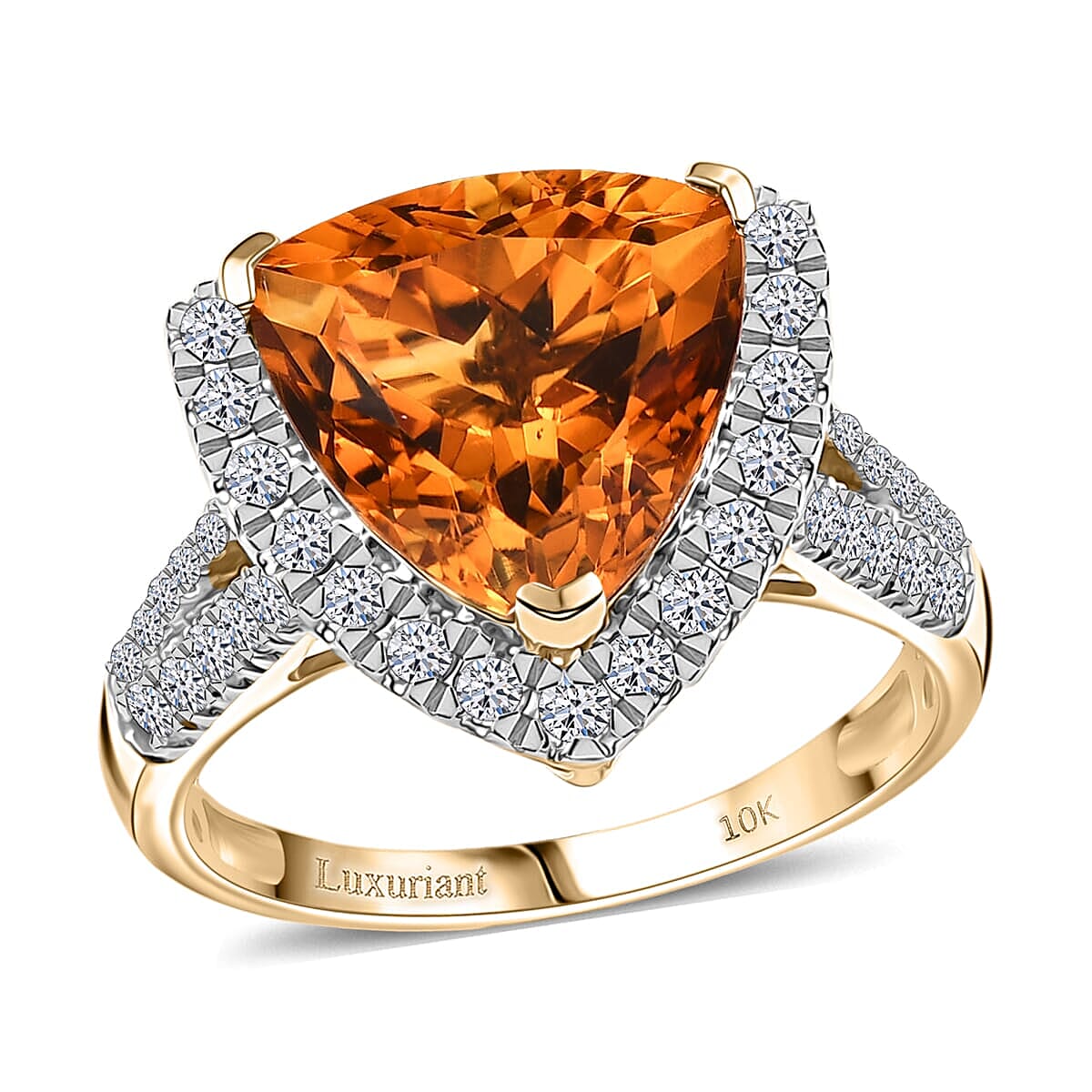 10K Yellow Gold AAA Santa Ana Mandarin Citrine, Luxuriant Lab Grown Diamond (G-H, SI) (0.83 cts) Ring 5.44 ctw