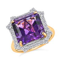 10K Yellow Gold AAA Asscher Cut Lusaka Amethyst, Luxuriant Lab Grown Diamond (G-H, SI) (0.66 cts) Ring (Size 10.0) 8.81 ctw