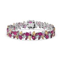 D'Joy Niassa Ruby (FF), Multi Gemstone Bracelet in Rhodium Over Sterling Silver (6.50 In) 40.25 ctw