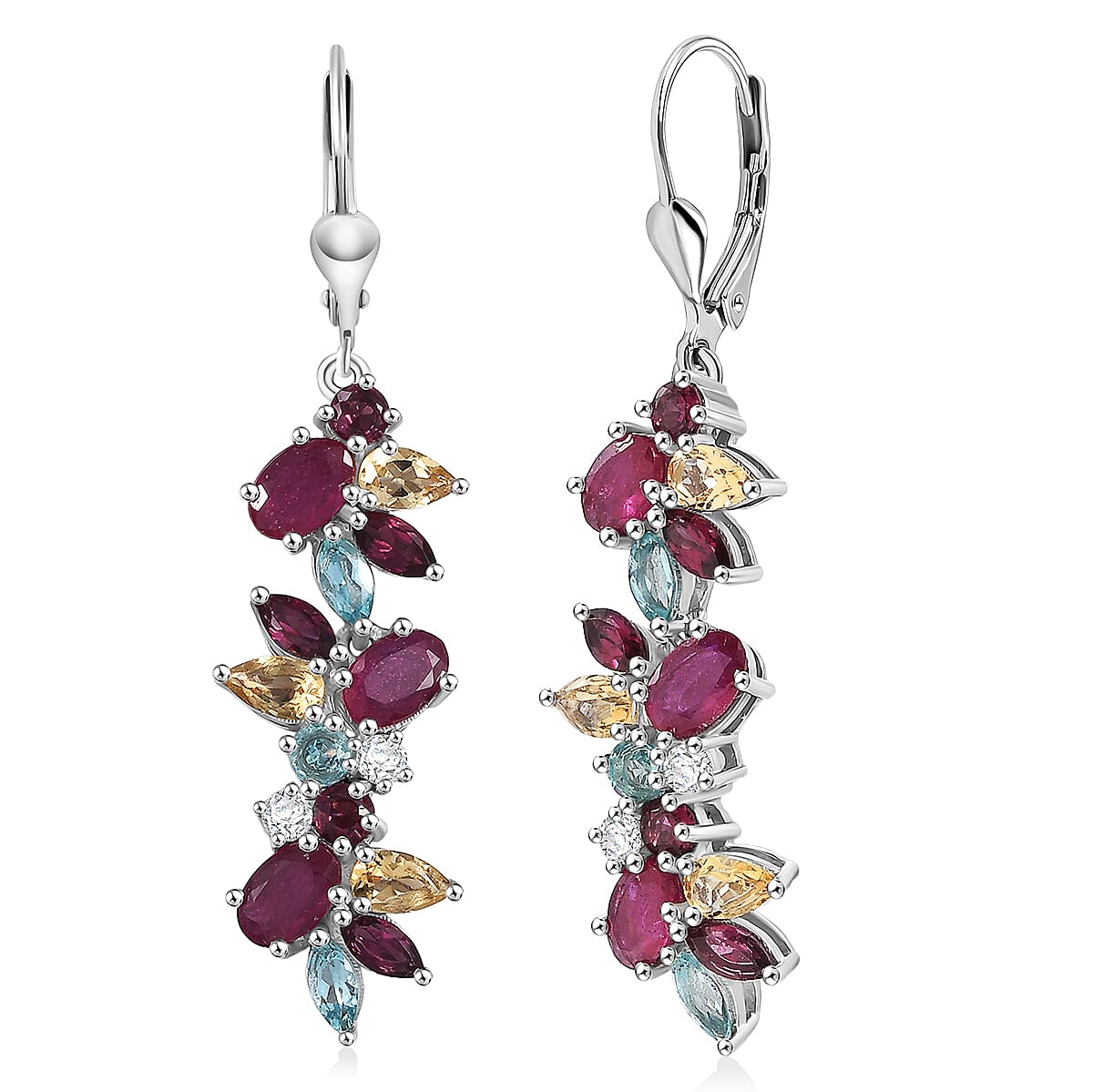 TLV D'Joy Niassa Ruby (FF), Multi Gemstone 8.45 ctw Earrings in Rhodium Over Sterling Silver