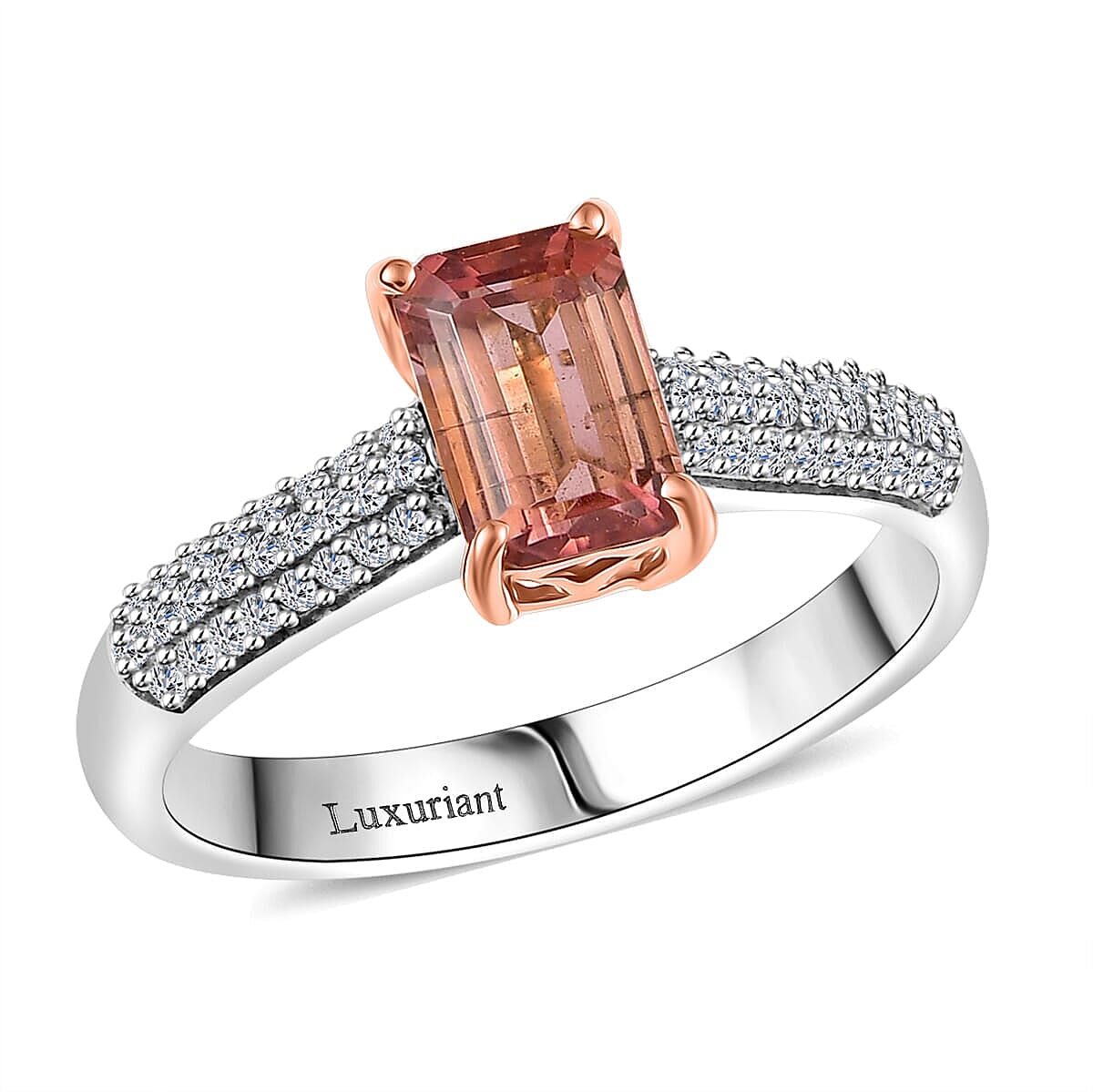 10K White and Rose Gold Premium Blush Tourmaline, Luxuriant Lab Grown Diamond (E-F, VS) Ring (Size 10.0) 2.00 ctw