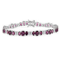 D'Joy AAA Radiant Ember Garnet and Diamond 15.00 ctw Bracelet in Rhodium Over Sterling Silver (7.25 In)