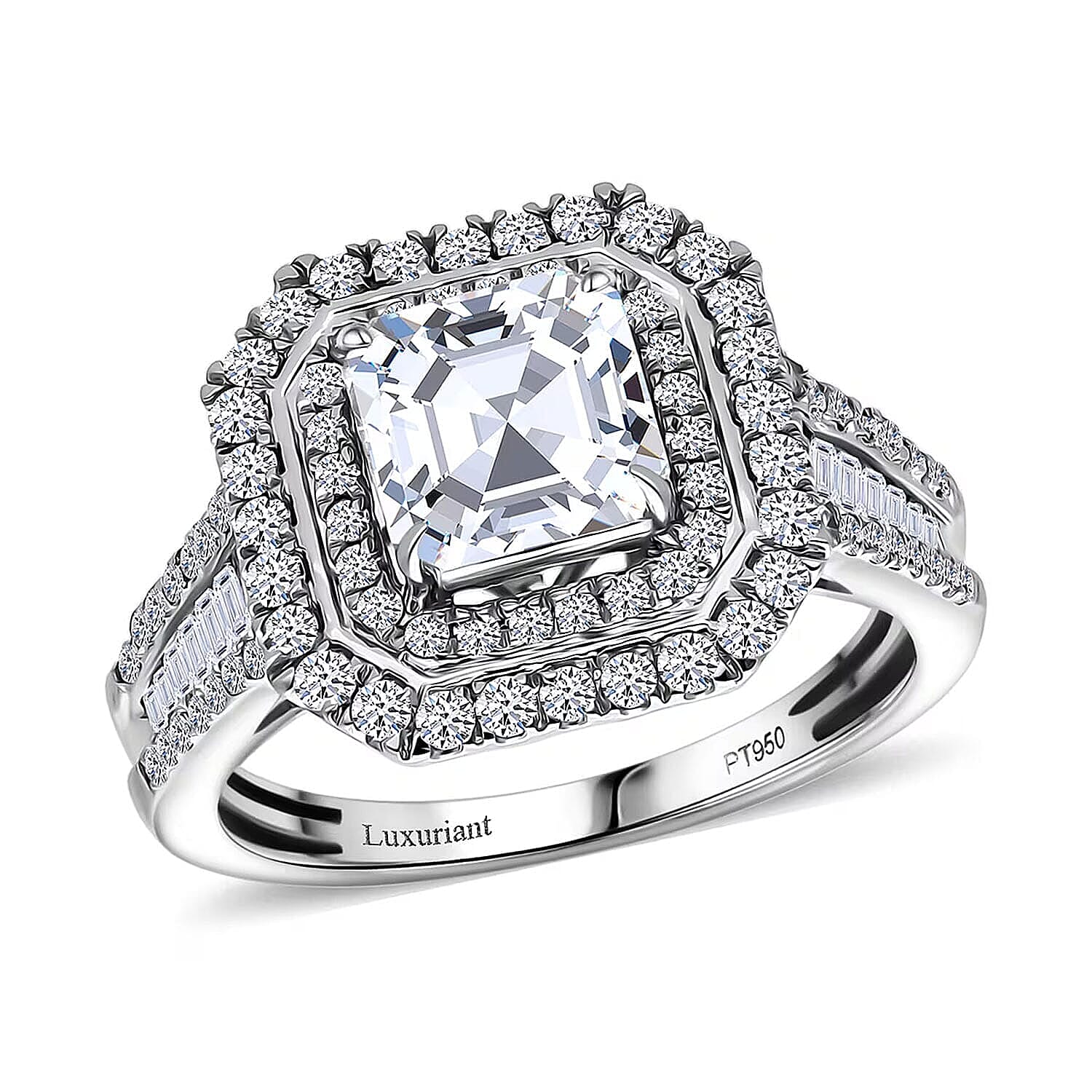 950 Platinum Asscher Cut Luxuriant Lab Grown Diamond (E-F, VS) Ring (Size 6.0) 3.00 ctw