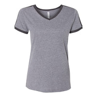 LAT White 100% Cotton V-Neck Retro Ringer Jersey Tee - L