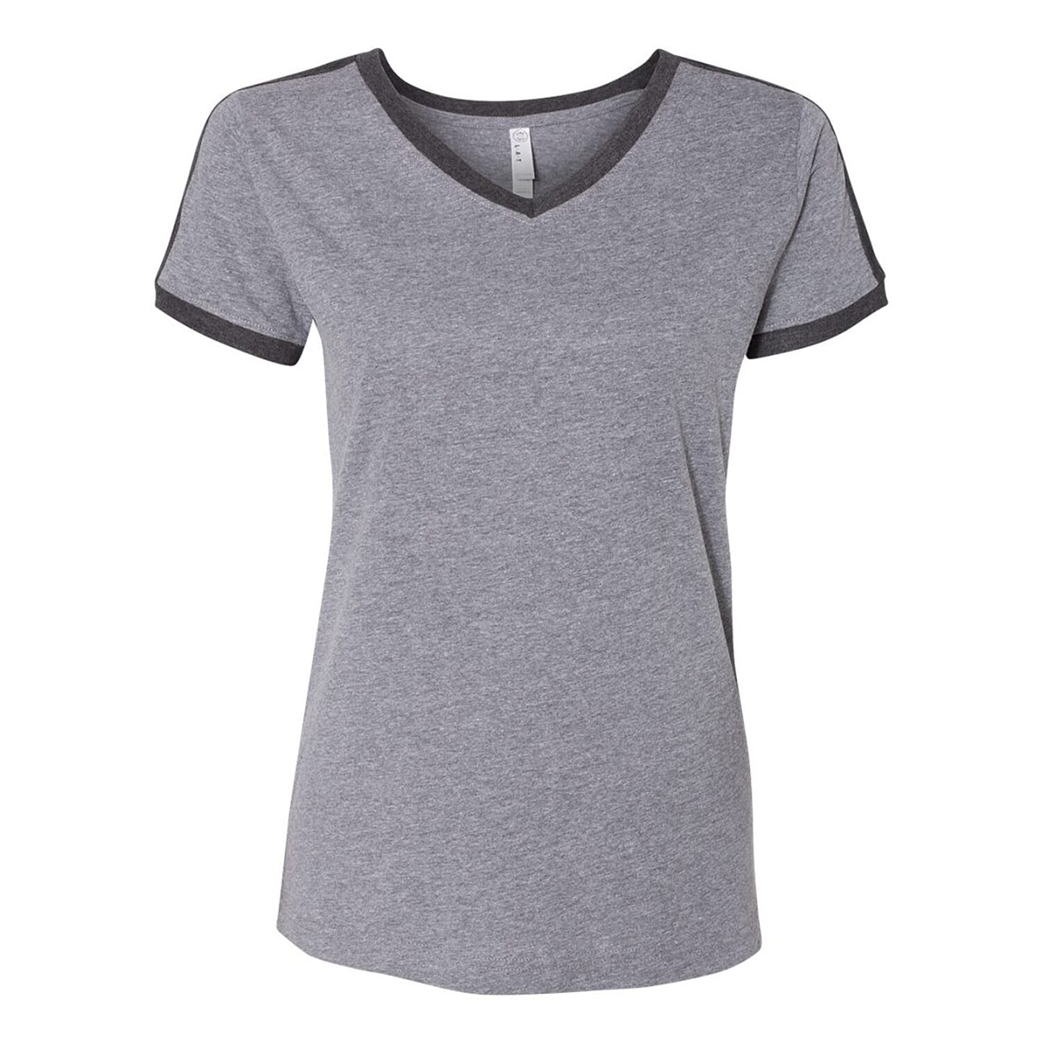LAT White 100% Cotton V-Neck Retro Ringer Jersey Tee - L (1)