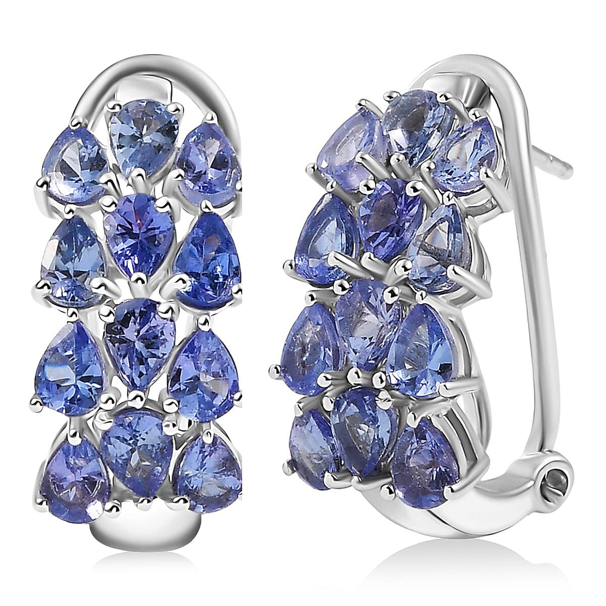 D'Joy Tanzanite 4.10 ctw Wisteria Blossom Hoop Earrings in Rhodium Over Sterling Silver