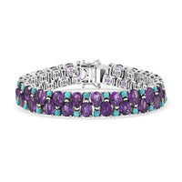 D’Joy African Amethyst, Sleeping Beauty Turquoise Mystic Oasis Bracelet in Rhodium Over Sterling Silver (6.50 In) 28.90 ctw
