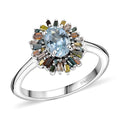 D’Joy Santa Maria Aquamarine, Multi Diamond (Natural & IR) Ring in Rhodium Over Sterling Silver (Size 10.0) 1.00 ctw - Sticky add to cart bar