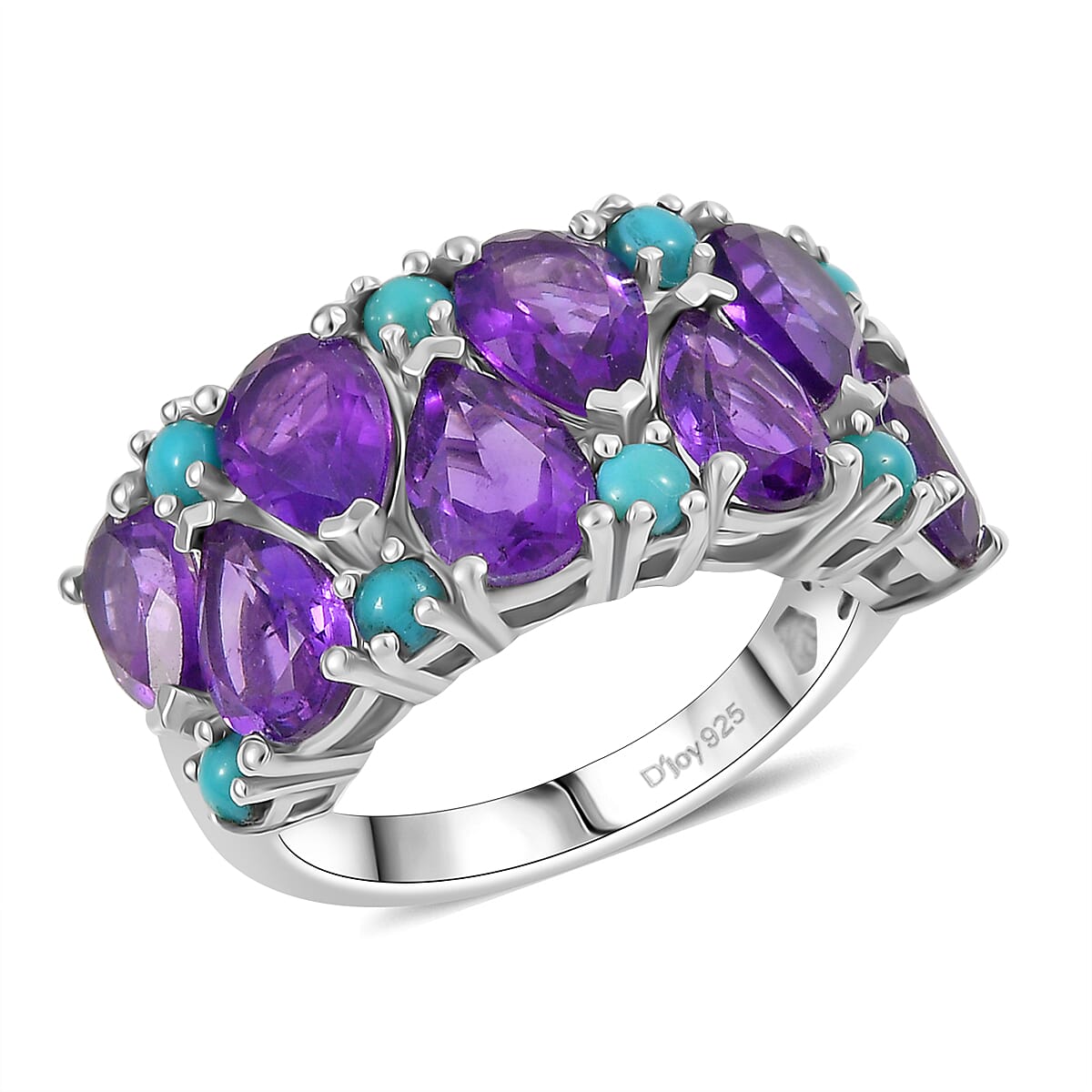 D’Joy African Amethyst, Sleeping Beauty Turquoise Ring in Rhodium Over Sterling Silver (Size 10.0) 4.80 ctw
