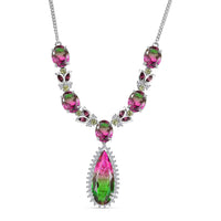 D’Joy Watermelon Quartz (Triplet) and Multi Gemstone 27.60 ctw Necklace in Rhodium Over Sterling Silver 18 Inches