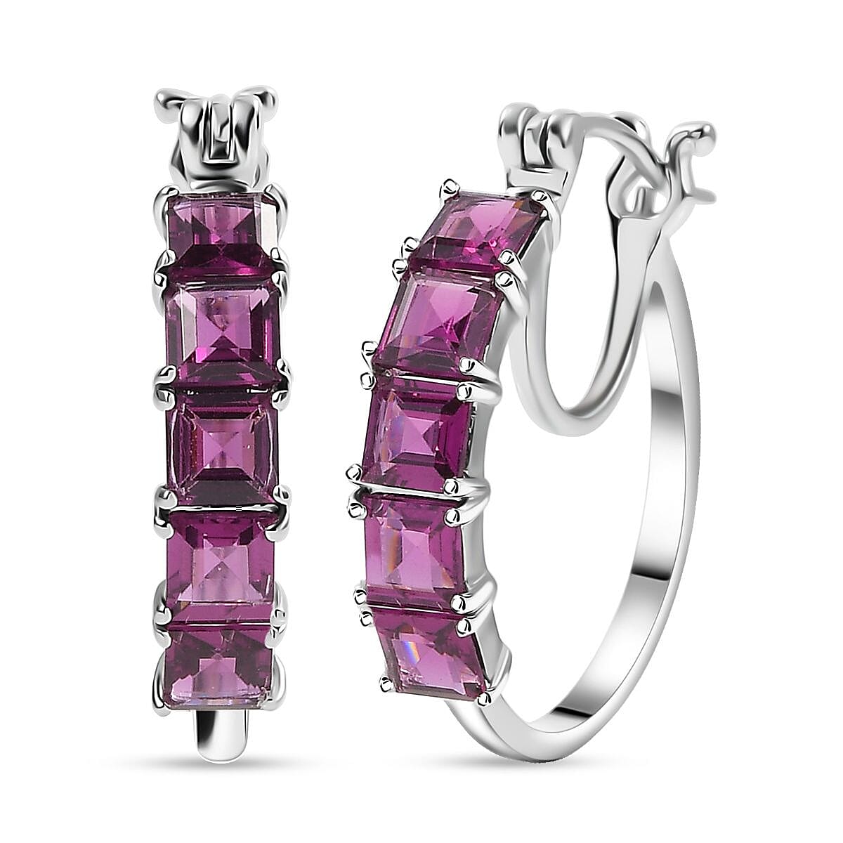 D'Joy Radiant Ember Garnet 4.25 ctw Art Deco Earrings in Rhodium Over Sterling Silver