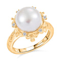 EverTrue Freshwater Pearl and White Zircon 0.15 ctw Ring in 18K YG Plated (Size 10.0) - Sticky add to cart bar